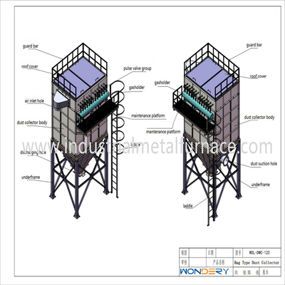 Taschen-Art Staub-Kollektor 1200Pa 1.5m/Min Industrial Metal Melting Furnace 2000mm